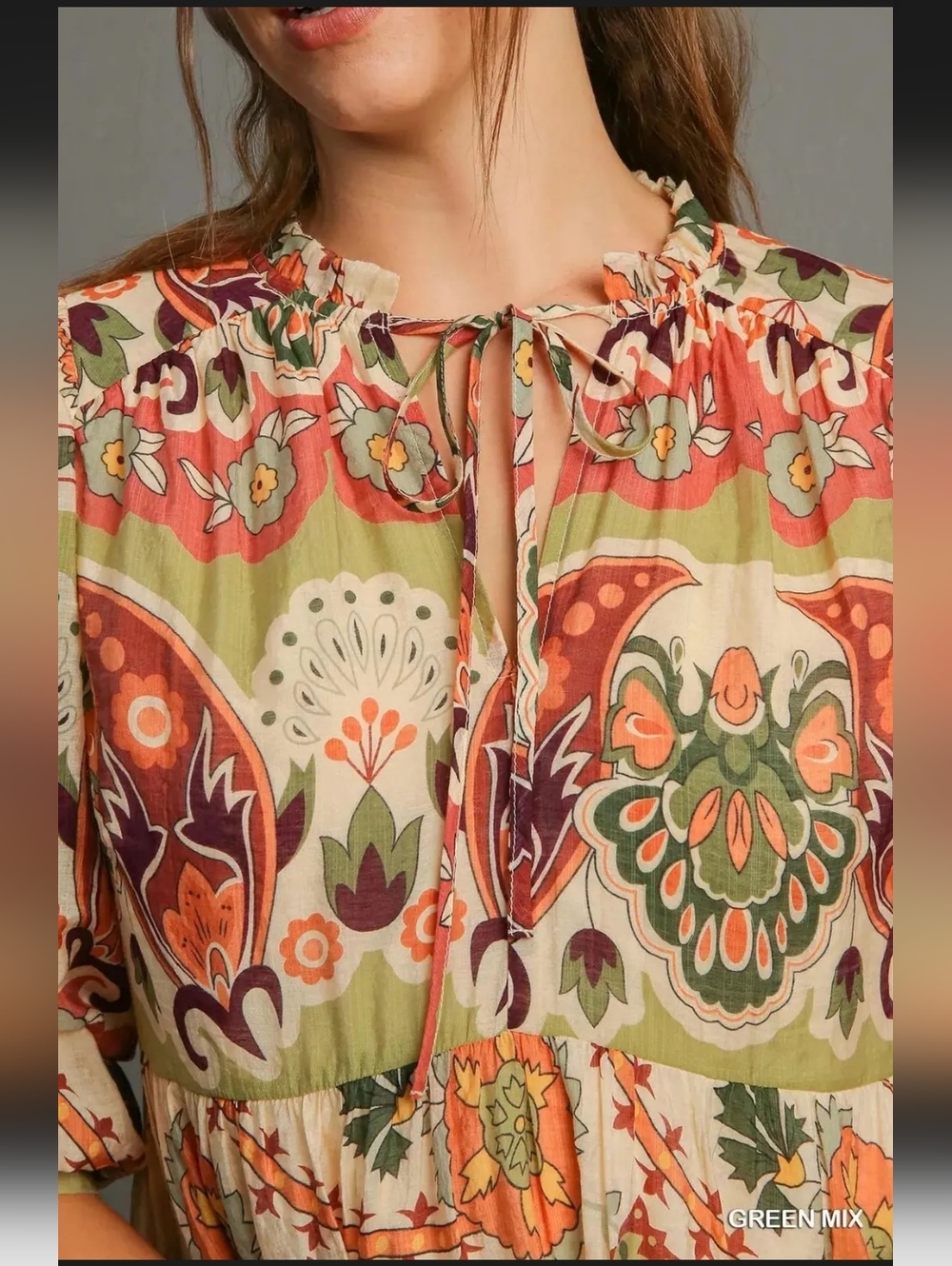 NWT Umgee Large Green Mix Floral Print Midi Dress - Picture 2 of 8